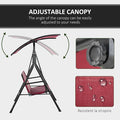 Porch Swing for Three, Steel Frame, Adjustable Canopy, Wine Red