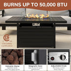 Solaste Aluminum Patio Furniture Set with Fire Pit Table, 4 Piece Metal Outdoor Furniture with Water-Resistant Cushions, Modern Patio Conversation Set for Backyard,Black Frame and Grey Cushion