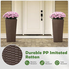 Idzo All Weather Wicker Planters for Outdoor Plants Set of 2, 24 inch Tall Planter for Front Porch, Patio, Balcony, Indoor Usage - Square Rattan Flower Pots, Mocha