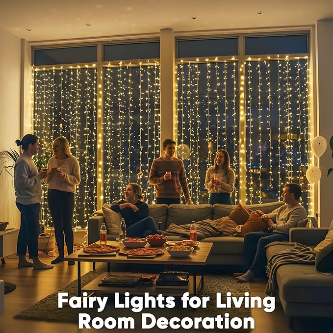 String Curtain Lights, 900 LED, Warm White, 29.5 x 9.8 Ft
