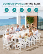 SERWALL 11 Piece Outdoor Dining Set, 84" HDPE Outdoor Table and Chairs for 10，All Weather Patio Furniture Set with Umbrella Hole for Backyard, Garden, White