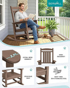 SERWALL HDPE Outdoor Rocking Chair for Adults, Heavy Duty Patio Rocking Chair, All-Weather Oversized Porch Rocker, Brown