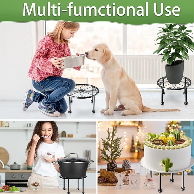Garden Gifts Plant Lovers Gifts Black Metal Plant Stand with Anti-Slip Base Rustproof Heavy Duty Decorative Round Flower Stand Display Shelf for Indoor/Outdoor