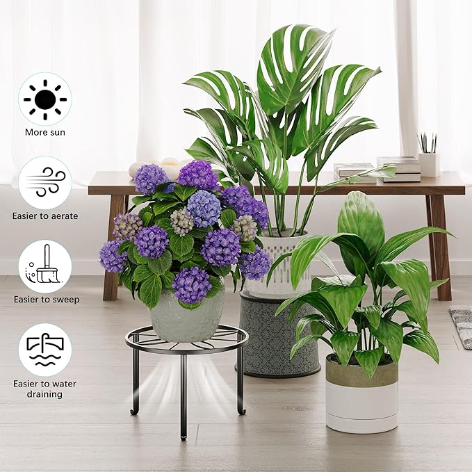 5 Pack Metal Potted Plant Stand Small Short Flower Pot Holder for Multiple Plants Indoor Anti-Rust Plant Pot Rack Shelf Round Plant Holder for Home Garden