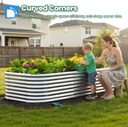 Quictent Galvanized Tall Raised Garden Bed Kit, 8x4x2 ft Oval Large Planting Box, for Vegetables Outdoor Strengthened by Crossbar (Silver)