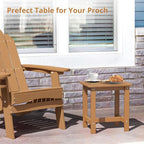 LUE BONA Outdoor Side Table, HDPS Small Outdoor Table, Adirondack Side Table, Outside End Table for Patio, Porch, Deck, Weather Resistant/Easy Maintenance/Indoor or Outside Use, Teak Color