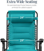 Best Choice Products Oversized Padded Zero Gravity Chair, Folding Outdoor Patio Recliner, XL Anti Gravity Lounger for Backyard w/Headrest, Cup Holder, Side Tray, Polyester Mesh - Peacock Blue
