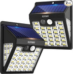 Solar Lights Outdoor, 72 LED Motion Sensor Wall Light, IP65 Waterproof and 3 Lighting Modes, Solar Powered Security Wireless Light Outside for Patio, Garden, Fence, Porch, Front Door(2 Packs)