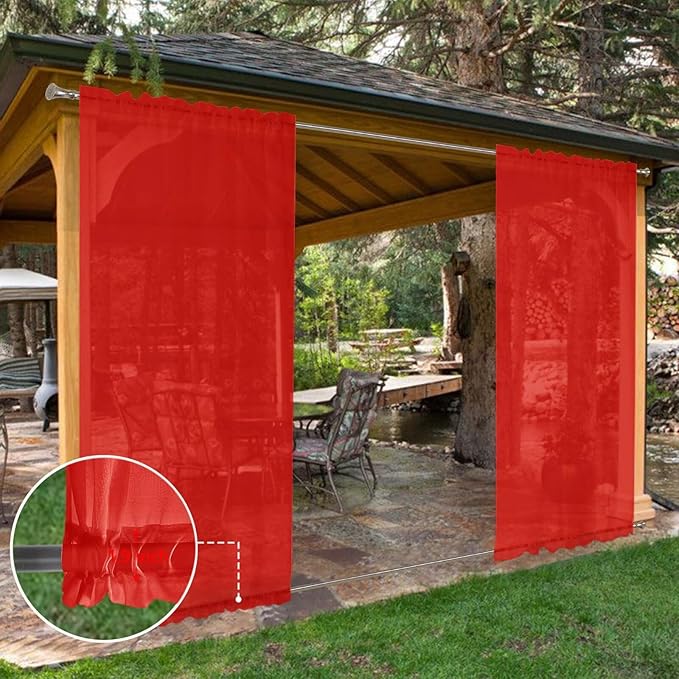 SpaceDresser Waterproof Outdoor Sheer Curtains for Patio - 2 Panels Rod Pocket Indoor Voile Sheer Curtain for Living Room,52W x 120L inch,Red