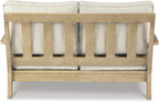 Signature Design by Ashley Clare View Coastal Outdoor Loveseat, Cushioned with Nuvella Fabric, Protective Finish, Eucalyptus Wood, 55.5" W x 35" D x 32" H, Beige
