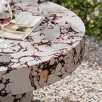 Modway Alora Round Concrete Coffee Table with Faux Stone Finish in Red Marble - Cement Accent Table for Living Room - Stone Patio Center Table - Indoor Outdoor 34 Inch Low Coffee Table