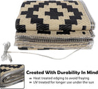 SAND MINE Reversible Mats with Led Strip Lights, Plastic Straw Rug, Modern Area Rug, Large Floor Mat for Outdoors, Patio, Backyard, Deck, Picnic, Camping, Black & Beige, 5' x 8'
