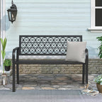 50" Outdoor Bench, Metal Weatherproof Garden Bench Cast Iron Heavy-Duty Patio Bench with Decorative Backrest for Proch Park 880lb Capacity