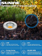 SUNVIE Low Voltage Landscape Well Lights with Wire Connectors, 12W LED, IP67 Waterproof Outdoor In-Ground Garden Lights 12V-24V Warm White for Pathway Driveway Deck (10 Pack & Connectors)