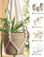 Bamworld Macrame Plant Hanger Indoor Hanging Planter for Plants Hanging Plant Basket Macrame Wall Hanging Planters Boho Decor Home Room Decor Aesthetic 36 Inches Ivory, Set of 2