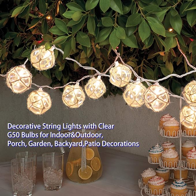 Indoor String Lights with 10 Clear Nautical Fish Float Balls, 9.83 ft