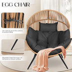 JAMFLY Egg Chair Wicker Outdoor Chairs, Oversized Patio Chair Oversized Lounger Chair with Cushion for Indoor Living Room, Bedroom, Outside Patio Backyard Balcony, Gray Cushion