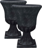 Southern Patio Winston Plant Urn, Garden Planter Urn for Flowers and Plants, 16" D x 16" W x 21" H, Weathered Black, 2 Pack