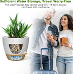12 Inch Large Self Watering Pots, Flower Pots with Multi-Mesh Drainage Holes and Saucer, Planters for Indoor and Outdoor Garden Plants (White with Brown)