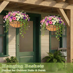 4 Pack 12 Inch Hanging Baskets for Plants Outdoor Metal Hanging Planter Hanging Flower Baskets with Coco Fiber Liners Chain Round Wire Plant Holder Flower Pots(Plaid)
