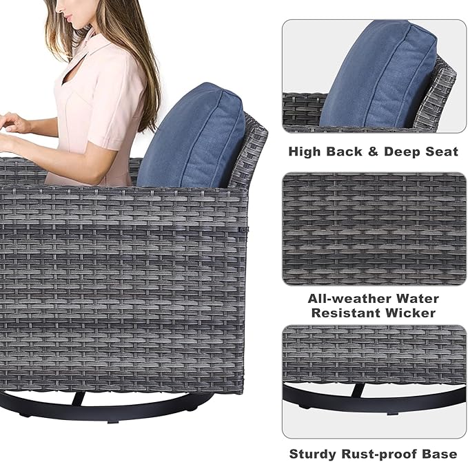 Belord Spacious 11 Pieces Patio Conversation Set - 5-Seater Outdoor Furniture Sectional Sets with Swivel Glider Chairs Set of 4 and Storage Box, Metal Top Coffee Table with Embedded Ottoman Gray