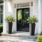 Kante 29 Inch Tall Planter Set of 2, Round Spiral Textured Flower Pots, Decorative Plant Pots for Outdoor Indoor Garden Patio Front Porch (Black)