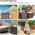 Tangkula 2 Pieces Patio Ottomans, Patiojoy Hand-Woven PE Rattan Side Table with Removable Cushion & Hidden Storage Space, Multifunctional Storage Box, Seats for Patio, Backyard, Poolside (Grey)