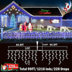 String Lights, 99 ft Outdoor LED Strand with 1216 Bulbs, Blue