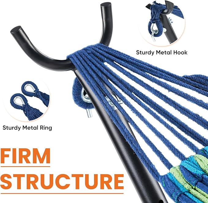 Sweetcrispy Double Hammock with Space Saving Steel Stand Heavy Duty 2 Person Standing Hammocks 450lb Capacity for Outside Garden Yard with Portable Carrying Bag, Blue