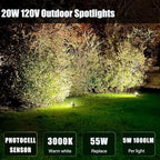 20W Dusk to Dawn led Light Spotlights Outdoor, Low Voltage Warm White Outdoor Spot Lights with Transformer Uplights Waterproof IP65 for Tree Yard Patio Gate Flags Garden 4 Pack
