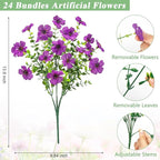 Bassion Artificial Flowers for Outdoors, 24 Bundles UV Resistant Fake Flowers Realistic Silk Faux Plants for Outdoor Planter Window Box Porch Patio Garden Home Outside Decorations