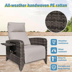 Outdoor Recliner Chairs Set of 2 Reclining Patio Chairs with Adjustable Back and Extended Footrest Wicker Rattan Recliner Chairs with Flip Table and Removable Cushion