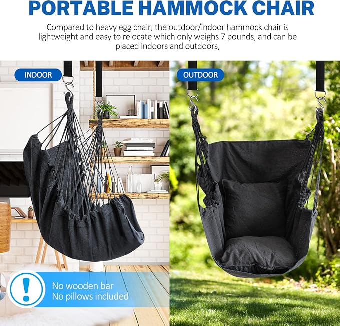 Hammock Chairs Dark Gray Hanging Tree Swing 330 lb Capacity