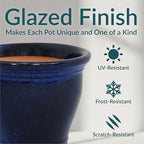 Sunnydaze Round Ceramic Planter - Set of 2 Indoor or Outdoor Plant Pots with Drainage Hole - Studio - 11" - Imperial Blue Glaze