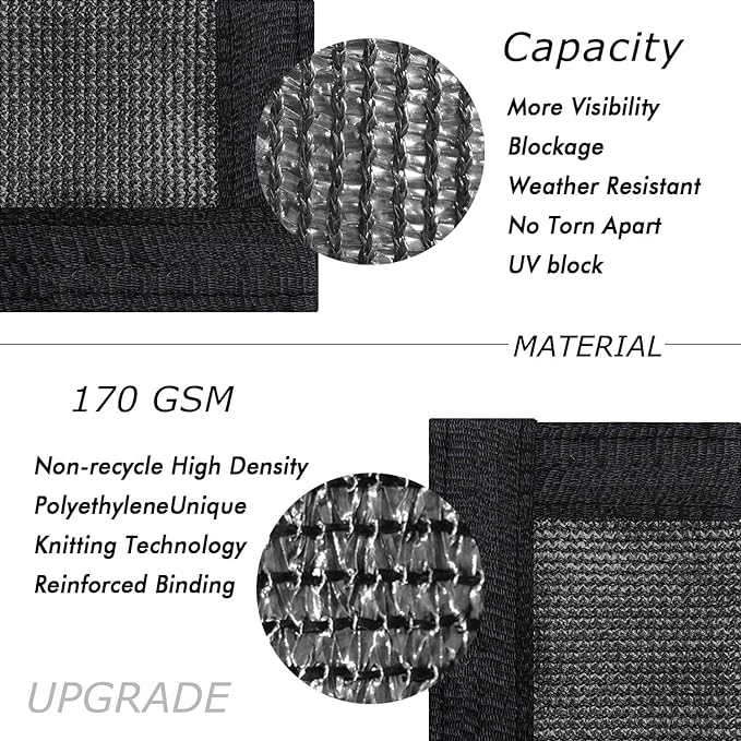 UPGRADE Privacy Fence Screen 5'x49' Black Outdoor 90% Visibility Blockage 170 GSM Mesh Shade Cover Panels for Backyard,Balcony,Home Decoration with Zip Ties,Customized Avaliable