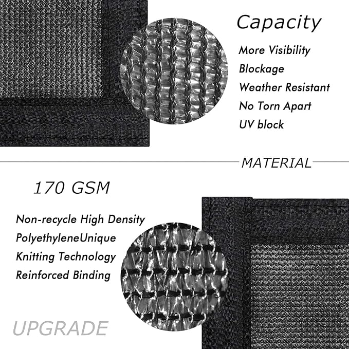 UPGRADE Privacy Fence Screen 6'x16' Black Outdoor 90% Visibility Blockage 170 GSM Mesh Shade Cover Panels for Backyard,Balcony,Home Decoration with Zip Ties,Customized Avaliable