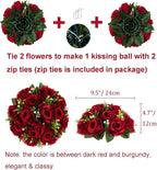 Artificial Flowers Crimson Faux Silk Rose Ball Centerpiece, Zip Ties Included