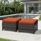 Joyside Outdoor Ottoman Set of 2, Patio Large Ottoman Foot Rest with Thickened Cushions, Outdoor Wicker Foot Stool for Porch, Deck Use