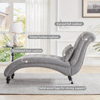 Tufted Soft Chaise Lounge Chair for Bedroom, Linen Rivets Chaise Lounge Indoor, Armless Upholstered Chaise Couch Chair for Living Room with Square Cushions and Solid Wood Legs, Gray