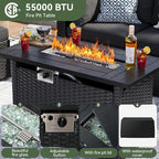 Aoxun 15 Piece Patio Furniture Set with 44” Fire Pit Table Wicker Rattan Patio Sectional Sofa Set Outdoor Seating Furniture with Thickened Cushion, Black