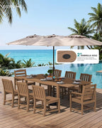 SERWALL 9-Piece Outdoor Dining Set, 60" - 83" Expandable Outdoor Dining Table and 8 HDPE Chairs, All Weather HDPE Outdoor Furniture Set for Backyard, Garden, Brown