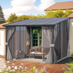 AECOJOY 10’ x 10’ Gazebo, Wall Mounted Gazebos Pergola with Curtains and Mosquito Netting, Enhanced Protective Outdoor Patio Lean to Gazebo Awnings for Deck, Porch, Backyard and Outside