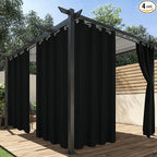HolidayIdeas Outdoor Curtains for Patio Waterproof, 4 Panels - 54 x 108 Inch - Privacy Protection & Light Filtering Curtains Black Grommet Outside Curtains for Porch, Gazebo, Pergola, Backyard