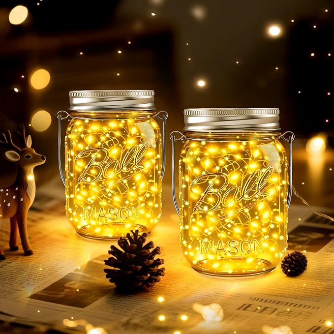 String Lights, 12 Pack Solar Mason Jar Lights in Warm White for Outdoor Use