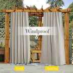 NICETOWN 2 Panels Fixed Outdoor Curtains for Patio Waterproof, Top & Bottom Pocket & Back Tab Windproof Thermal Cold & Heat Block Blackout Outdoor Drapes for Porch/Gazebo, W52 x L84, Natural