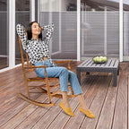 VINGLI Wooden Rocking Chair, Outdoor Chair with 450 lbs Support, Relaxing Rocker with Solid Wood High Back Seat Reclining Seat for Deck, Garden, Backyard, Porch, Indoor or Outdoor Use (Teak, 2PCS)