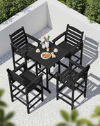 SERWALL 5-Piece Adirondack Bar Chairs Set, HDPE Adirondack Barstools with Pub Table, Outdoor Patio Bar Furniture for Bistro, Balcony, Poolside, Garden - Black