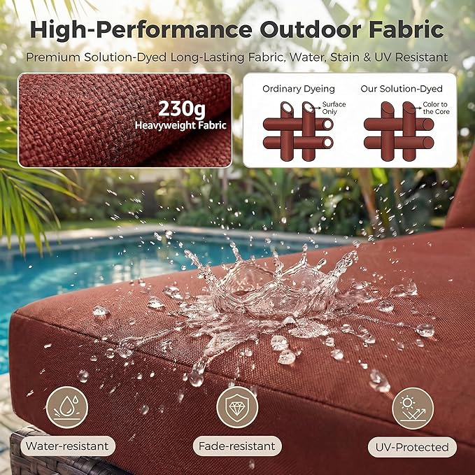NICESOUL 6 Piece L-Shaped Modern Outdoor Furniture Set with Firepit Natural Gas/Propane, 29.3'' High-Back Deep Wide Seat Patio Conversations for Outside, Large Size Sofa, Brown Rattan and Red Cushion