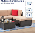 Vongrasig 5 Piece Patio Furniture Sets, Outdoor Patio Set Sectional Sofa, All-Weather PE Rattan Outdoor Couch with Ottoman, Glass Table for Garden, Backyard, Porch, Beige