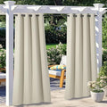 NICETOWN 2 Panels Weighted Patio Outdoor Curtains 95 inch Length, Home Fashion Microfiber Thermal Insulated Silver Stainless Steel Grommet Room Darkening Drapes for Terrace, Beige, W52 x L95